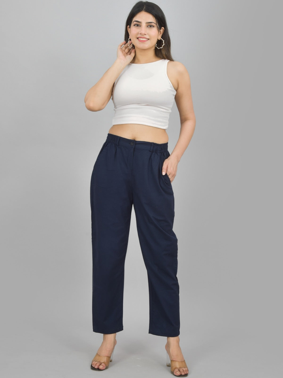 Grey & Navyblue-Regular Fit Cotton Formal Trouser Combo