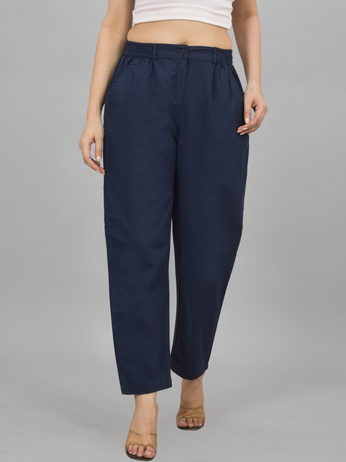 Navyblue & Wine-Regular Fit Cotton Formal Trouser Combo