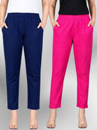 Navyblue & Rani Regular Fit Elastic Cotton Trouser Combo