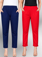 Navyblue & Red Regular Fit Elastic Cotton Trouser Combo