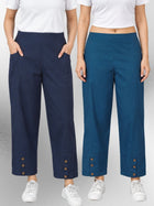 NavyBlue & TealBlue Cotton Straight Cargo Pant Combo