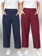 NavyBlue & Wine Cotton Straight Cargo Pant Combo