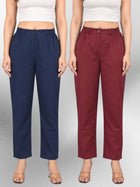 Navyblue & Wine Regular Fit Cotton Formal Trouser Combo