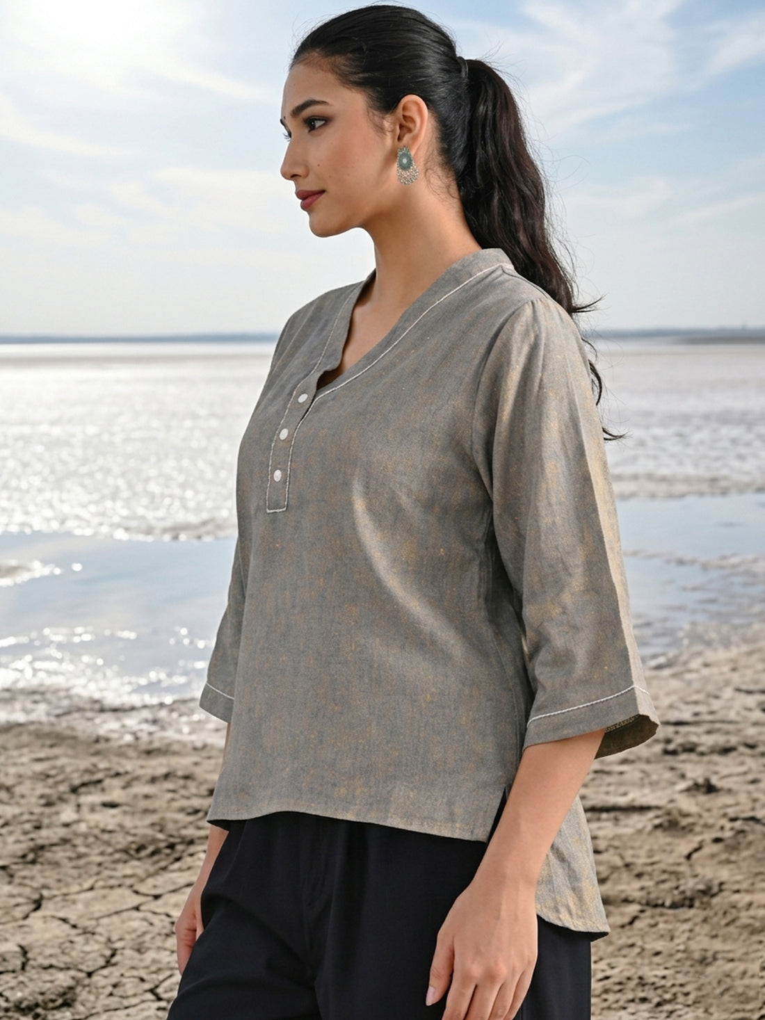 Ocianblue Handloom Anchor Thread Top