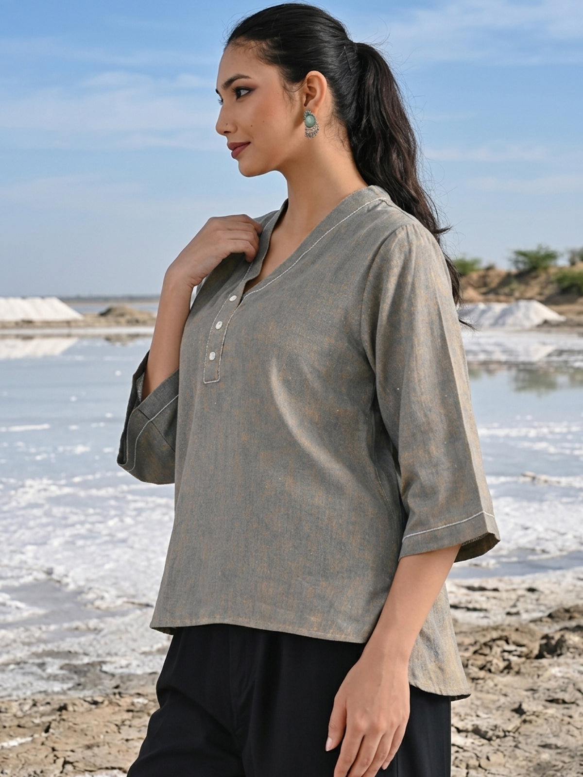 Ocianblue Handloom Anchor Thread Top