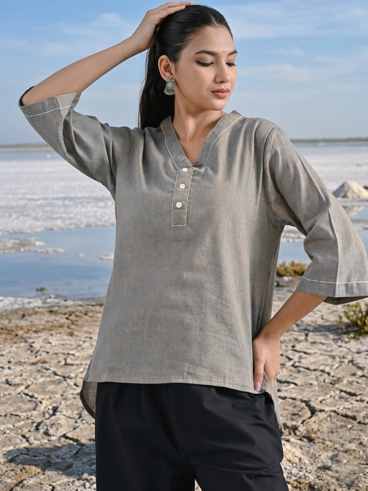 Ocianblue Handloom Anchor Thread Top