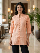 Orange Handloom Cotton Front-Slit Short Kurti