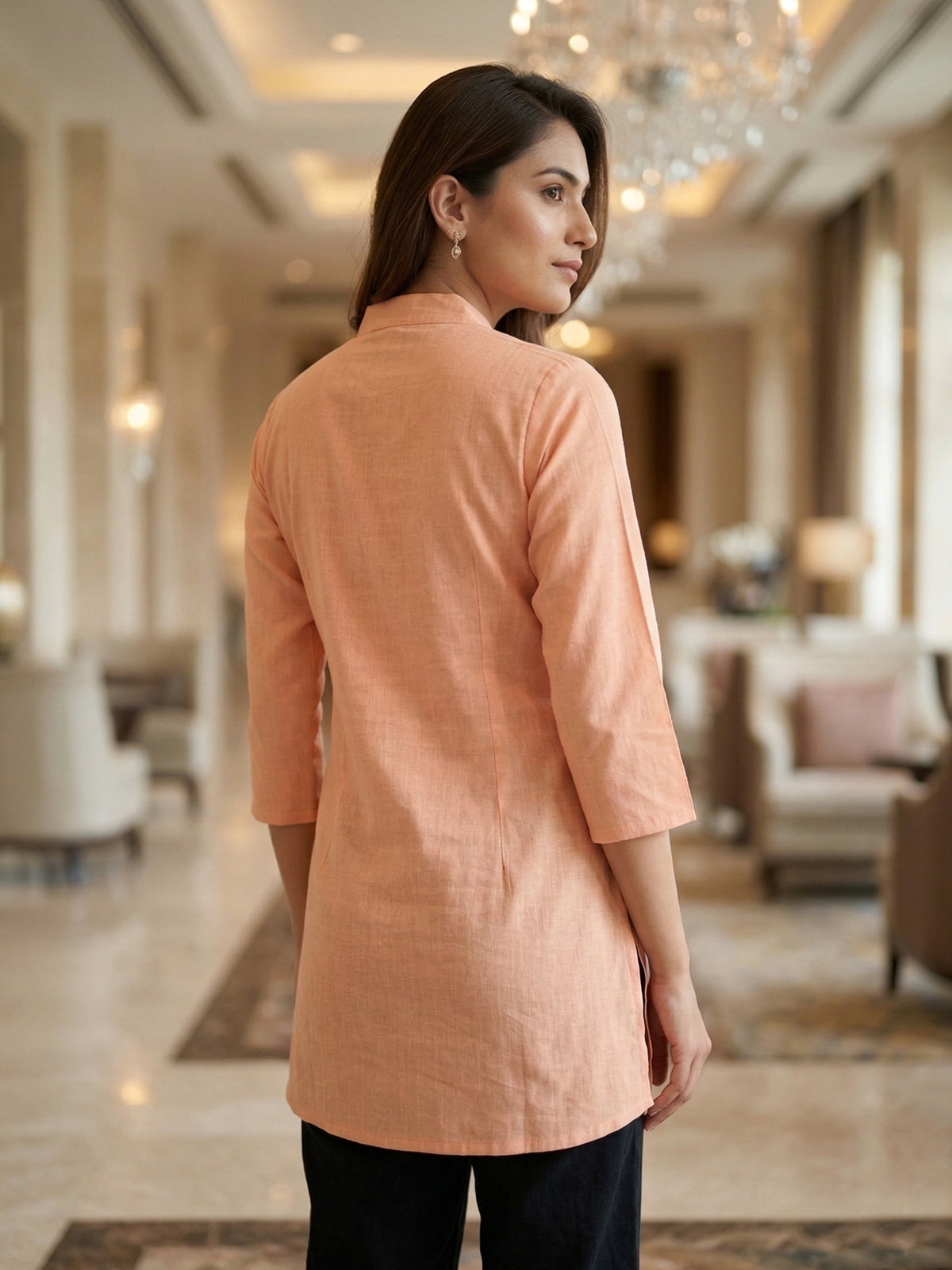 Orange Handloom Cotton Front-Slit Short Kurti