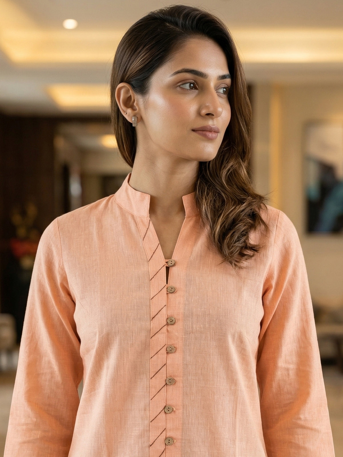 Orange Handloom Cotton Front-Slit Short Kurti