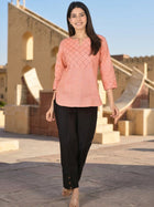 Orange Handloom Cotton Yoke Top