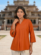 Orange Viscose Pleated Top
