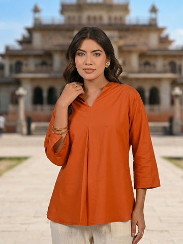 Orange Viscose Pleated Top