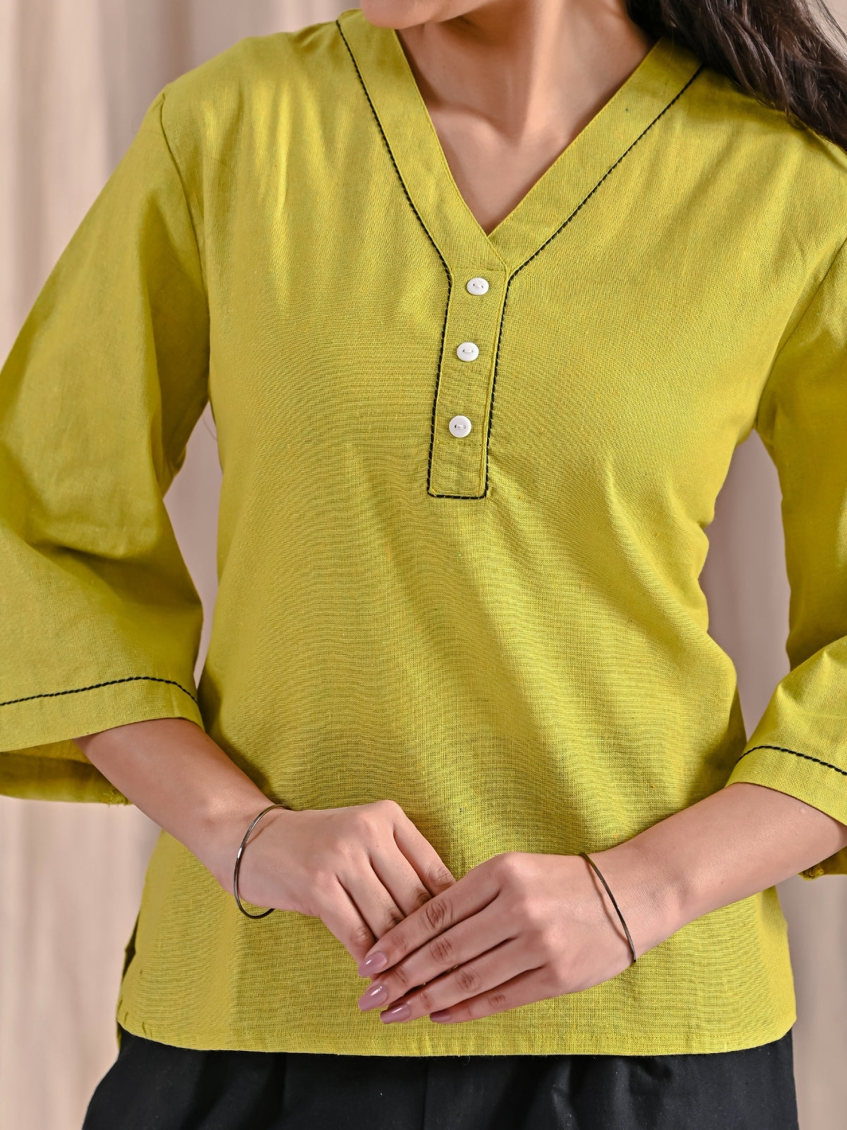 Parrot Green Handloom Anchor Thread Top