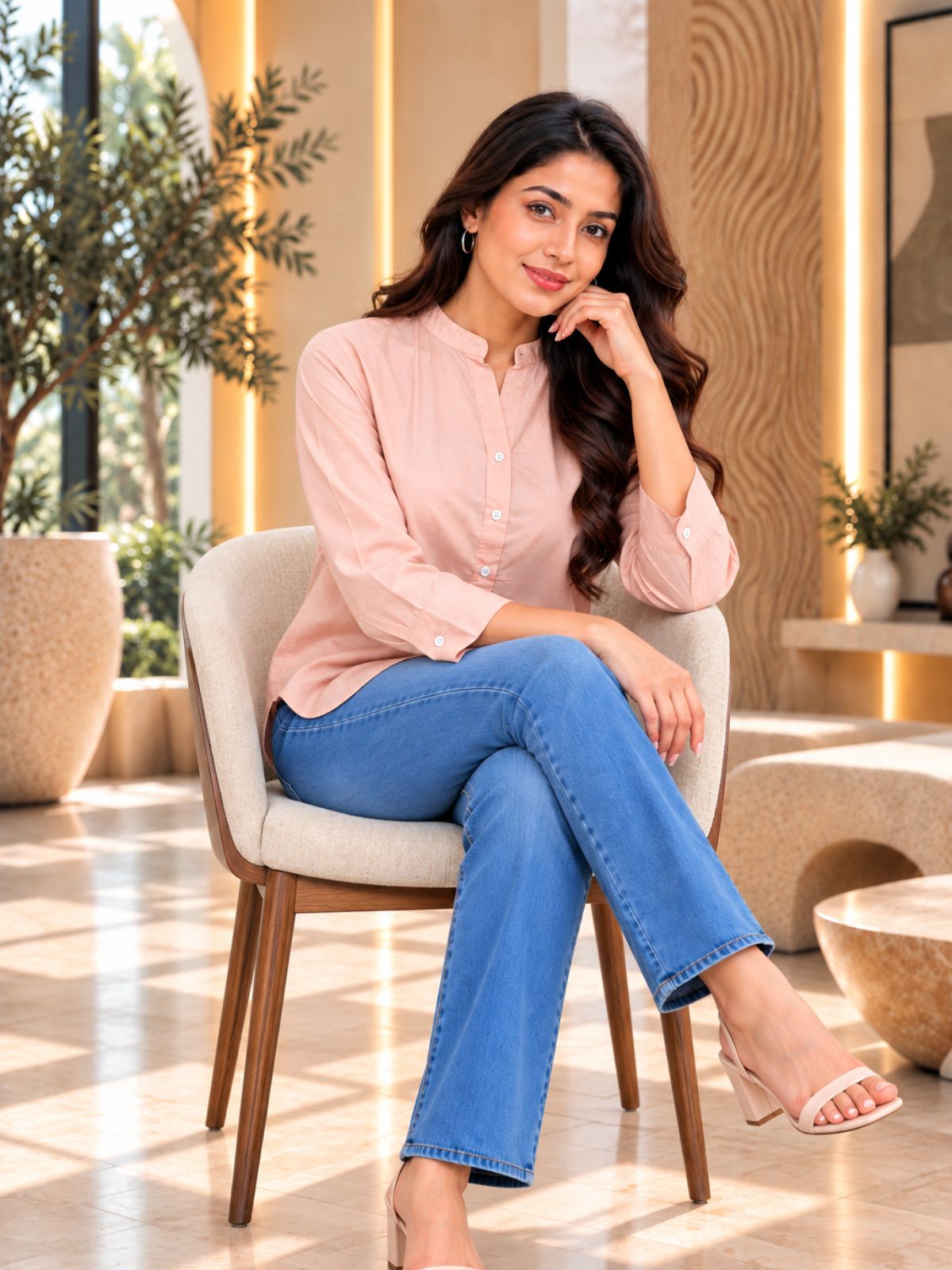 Peach Cotton Blend Shirts
