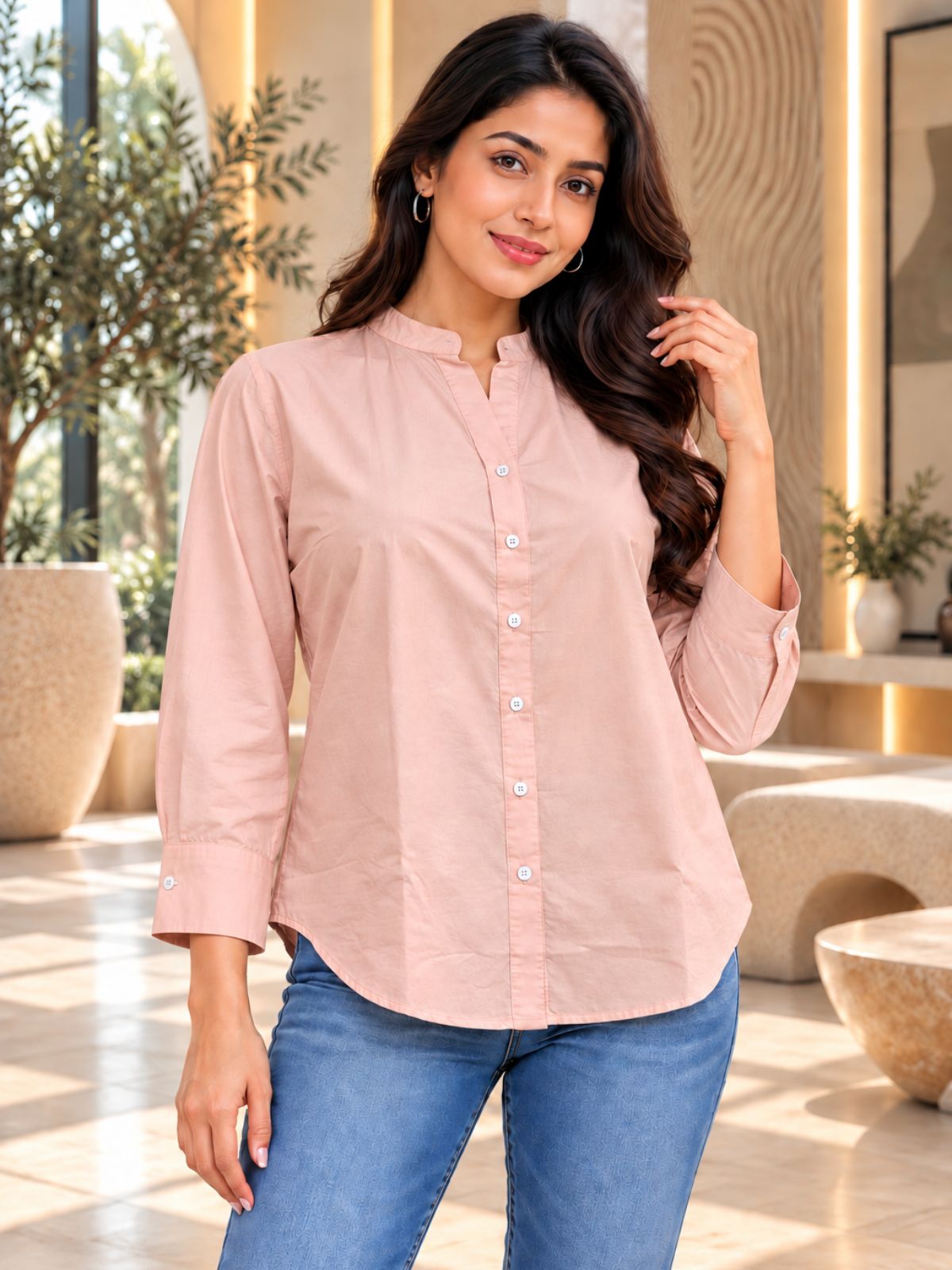 Peach Cotton Blend Shirts