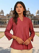 Peach Viscose Pleated Top