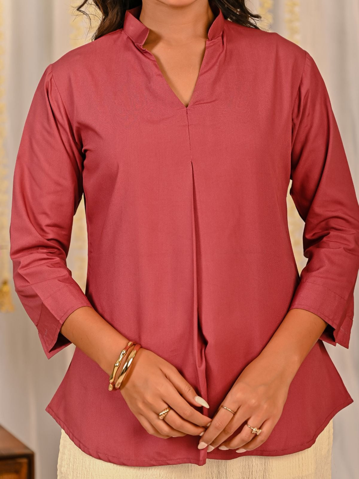 Peach Viscose Pleated Top