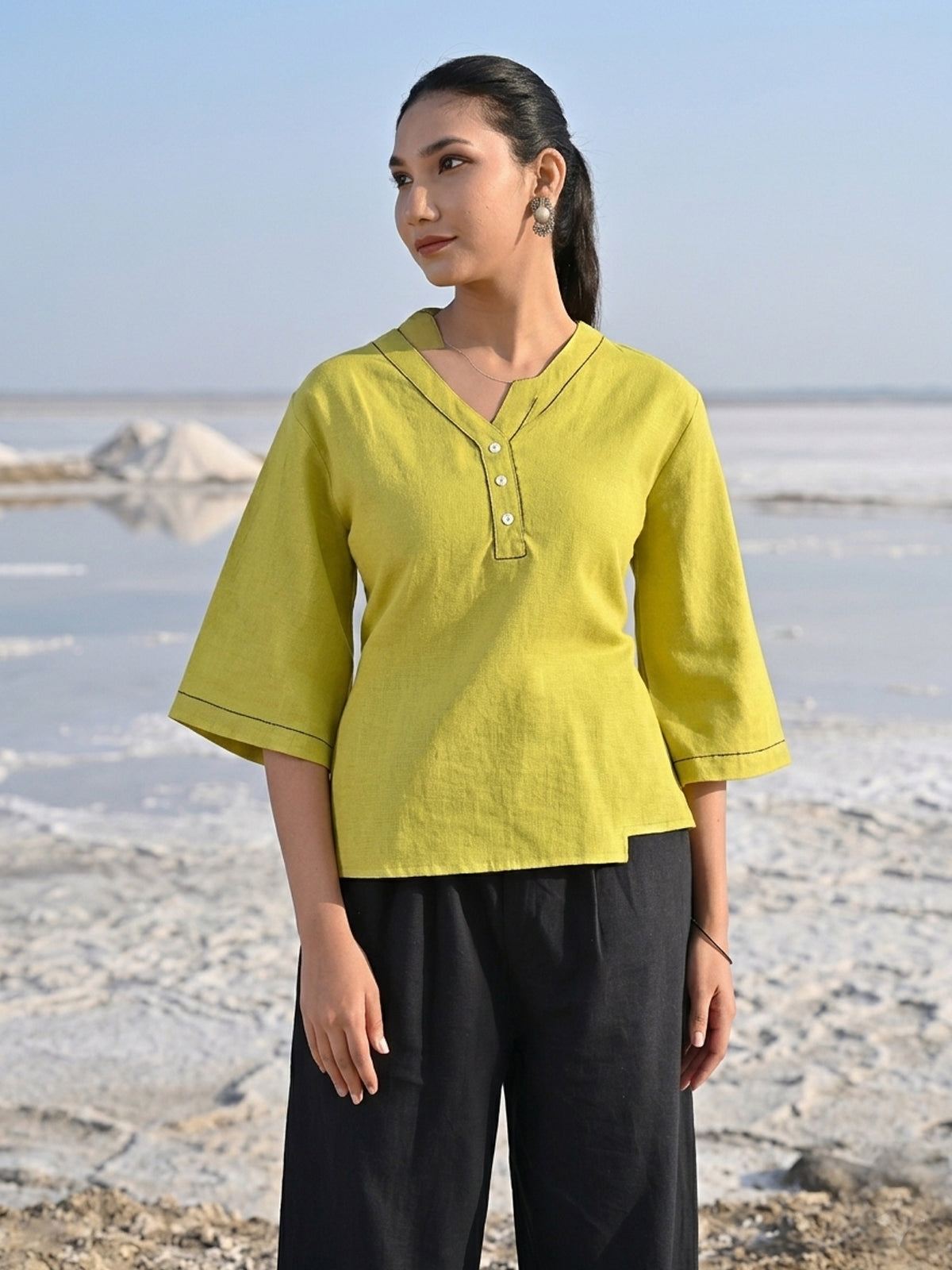 Parrot Green Handloom Anchor Thread Top