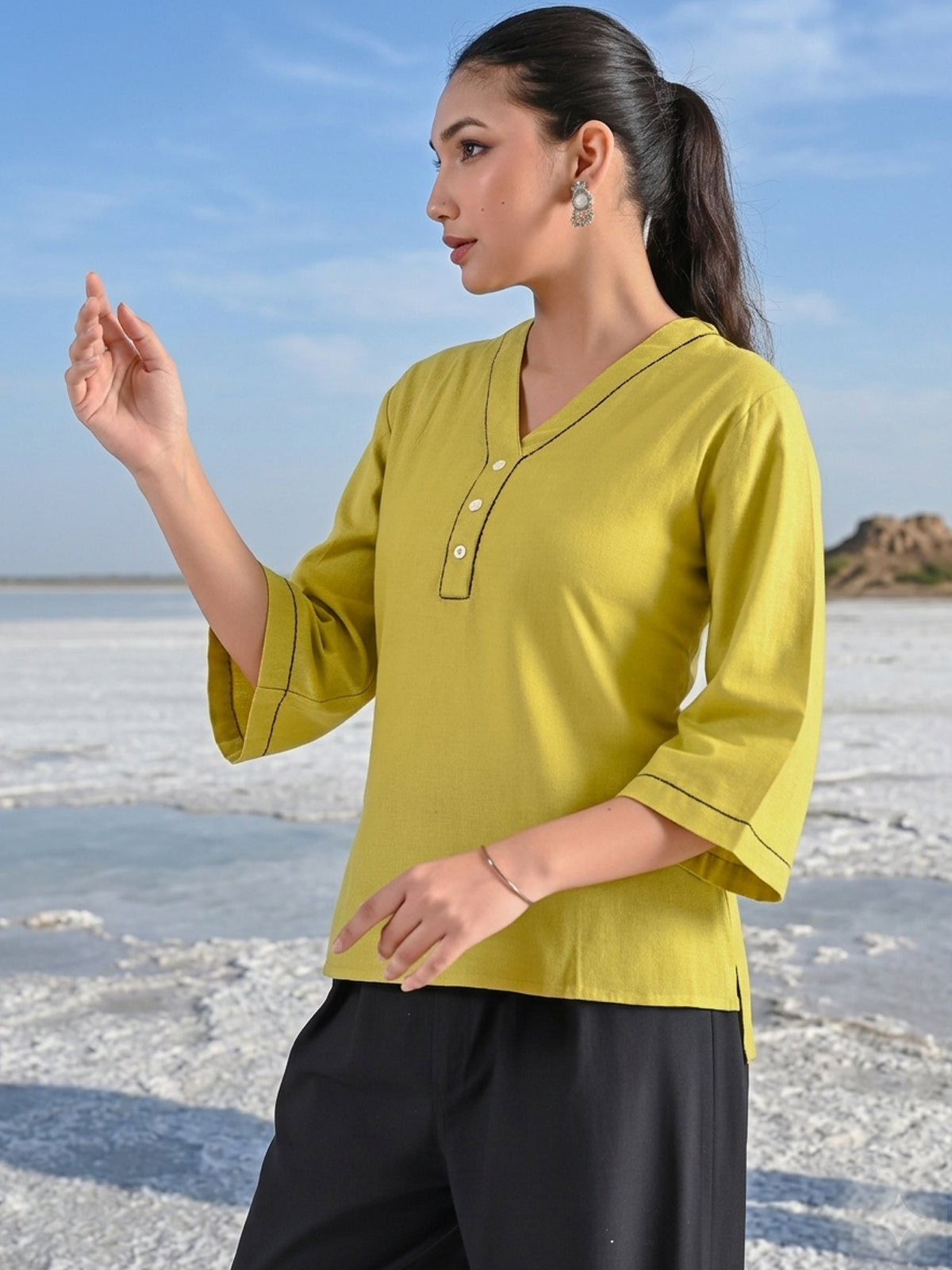 Parrot Green Handloom Anchor Thread Top