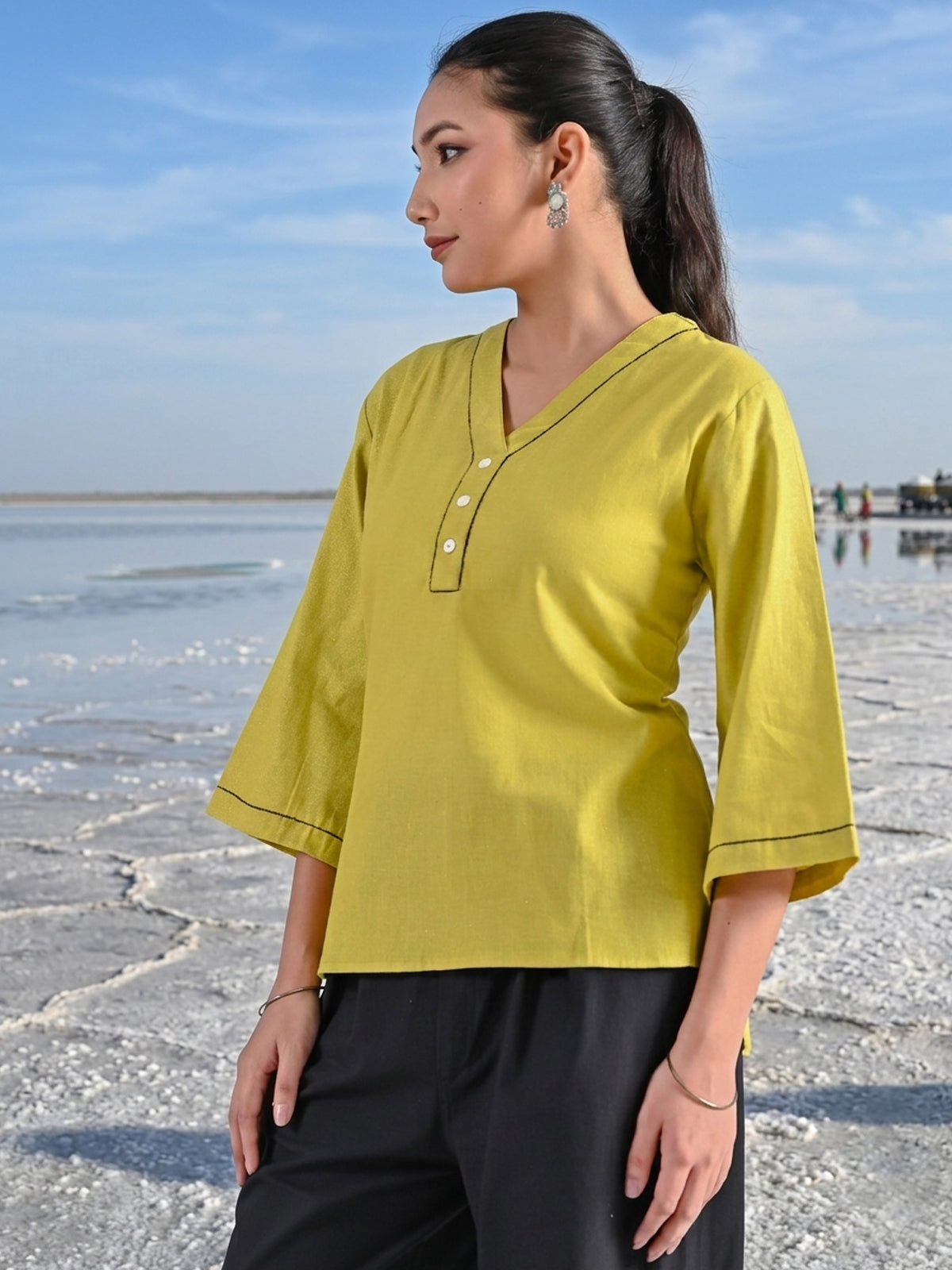 Parrot Green Handloom Anchor Thread Top