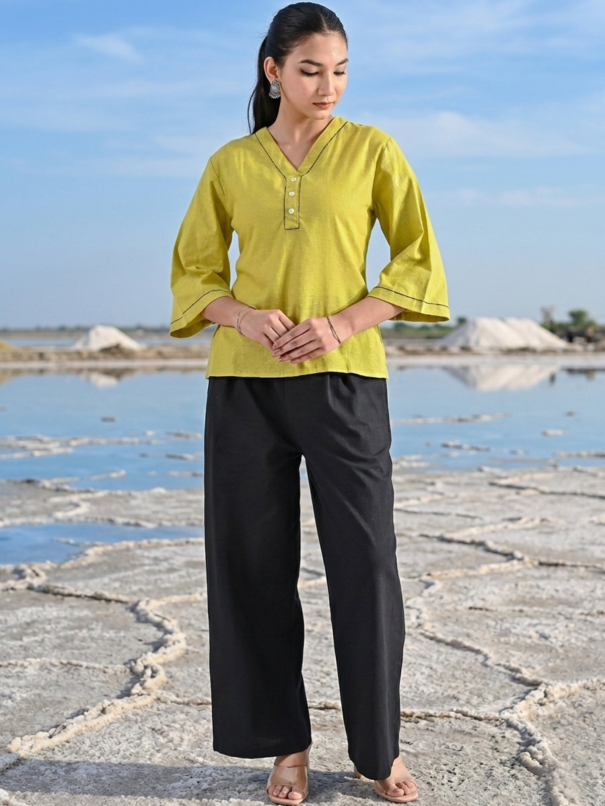 Parrot Green Handloom Anchor Thread Top