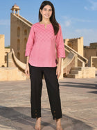 Pink Handloom Cotton Yoke Top