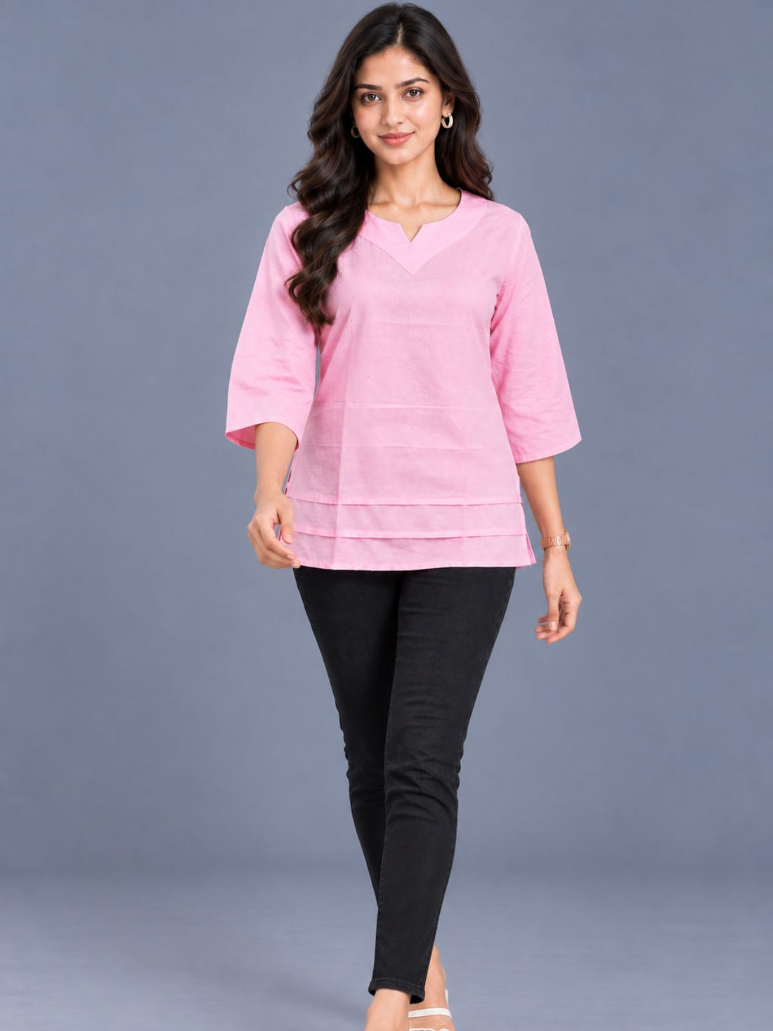 Pink Cotton Leared Tops