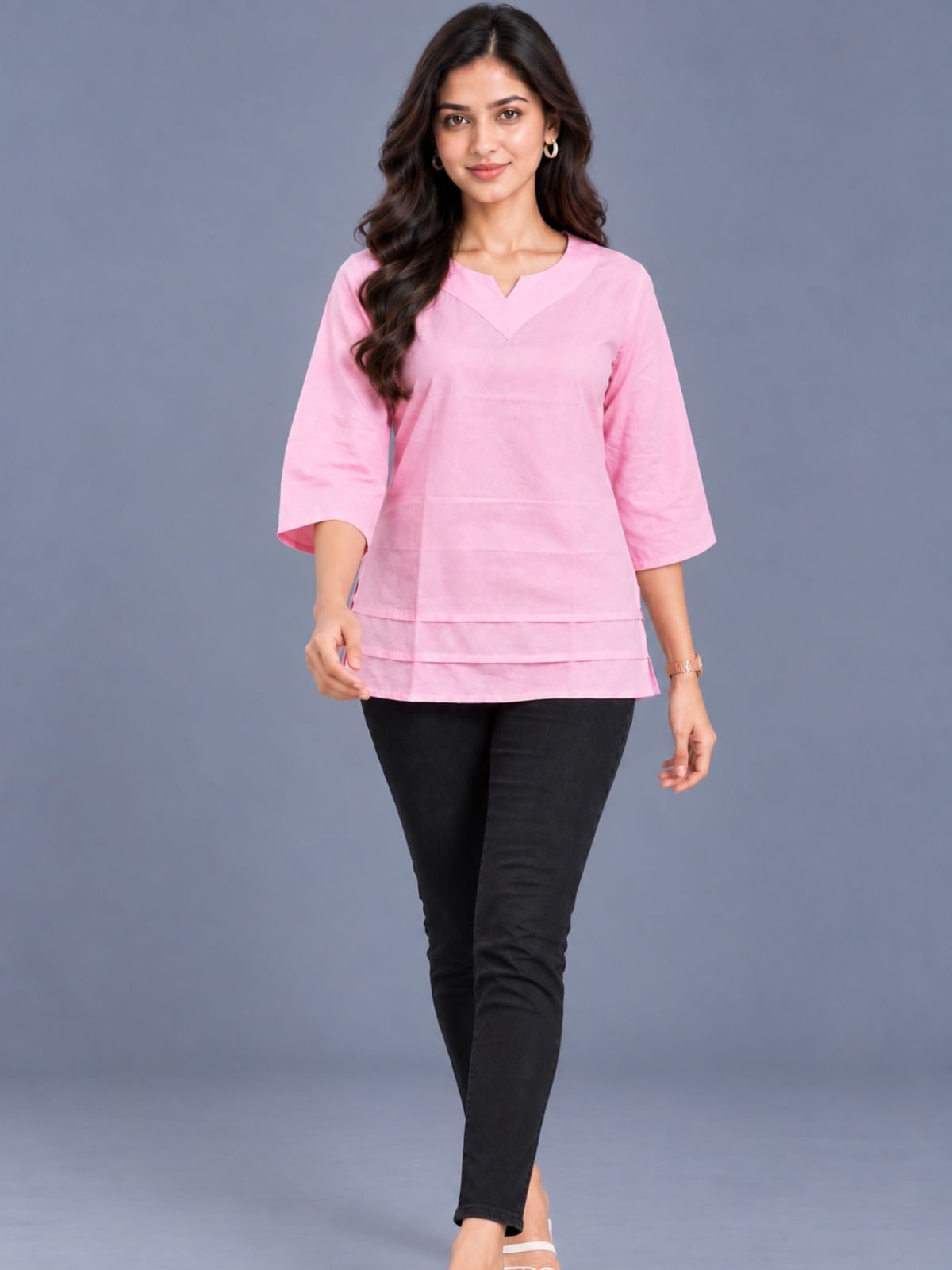 Pink Cotton Leared Tops