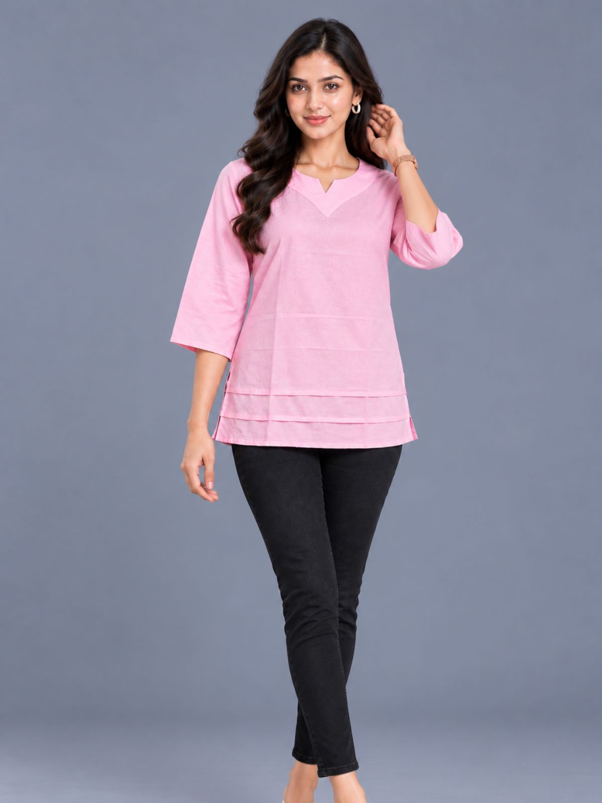 Pink Cotton Leared Tops