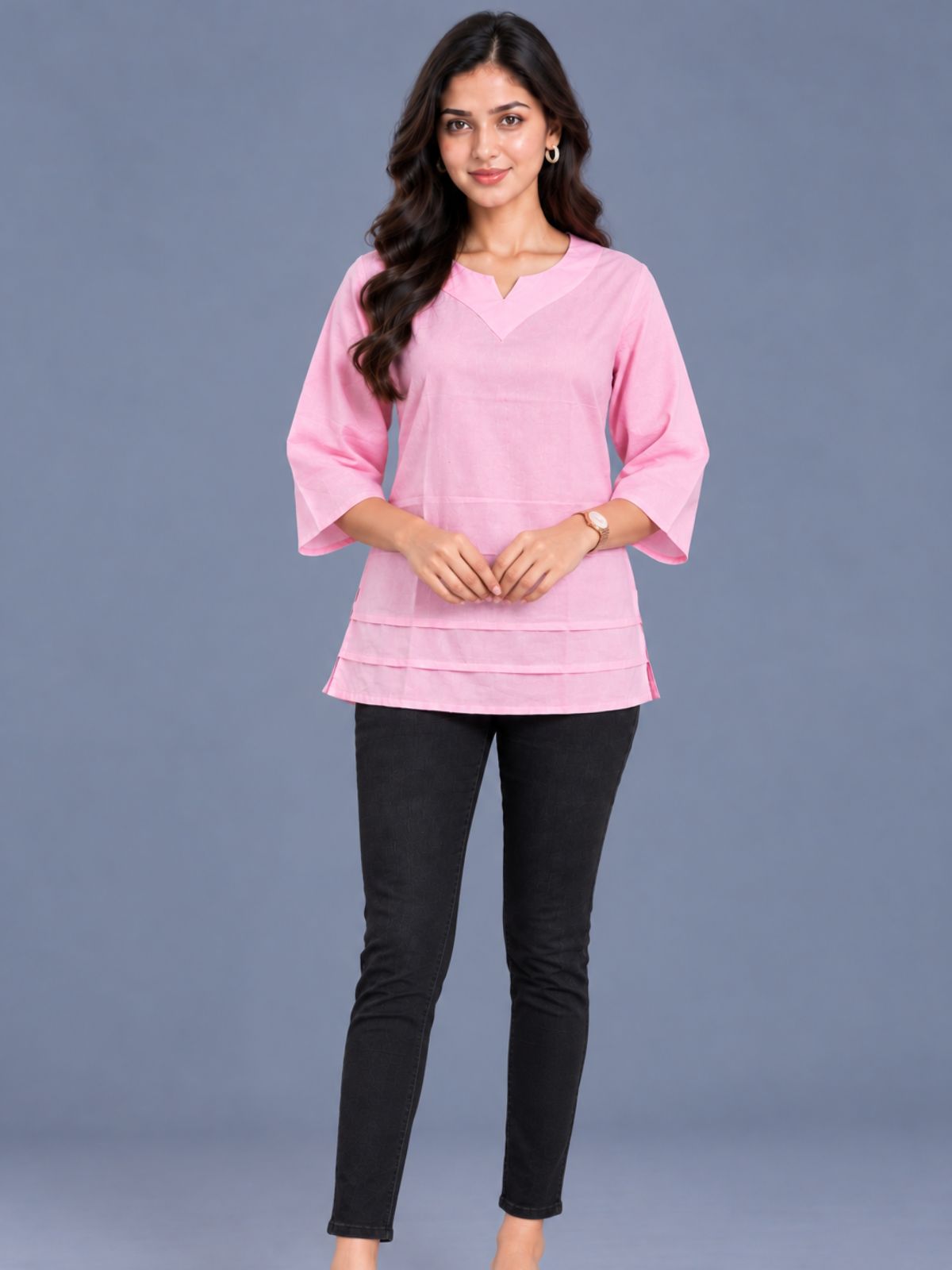 Pink Cotton Leared Tops