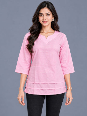 Pink Cotton Leared Tops