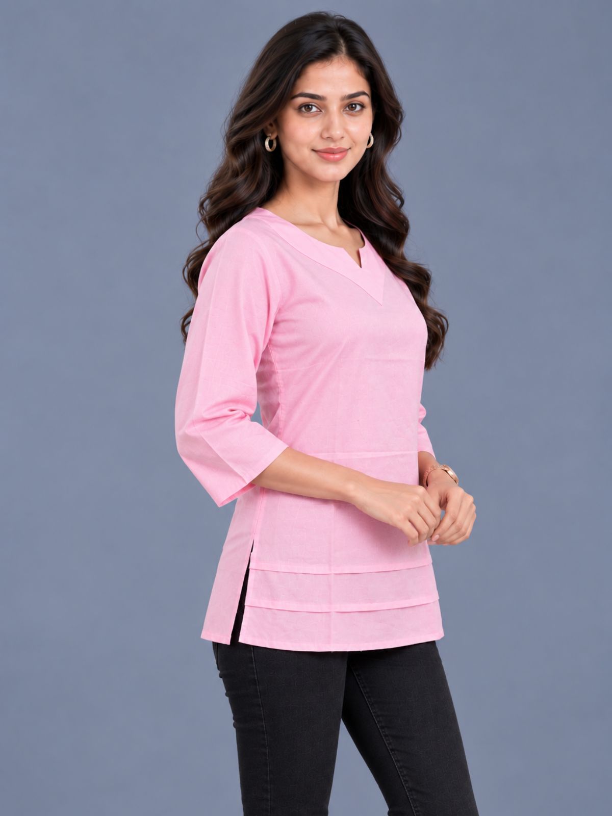 Pink Cotton Leared Tops