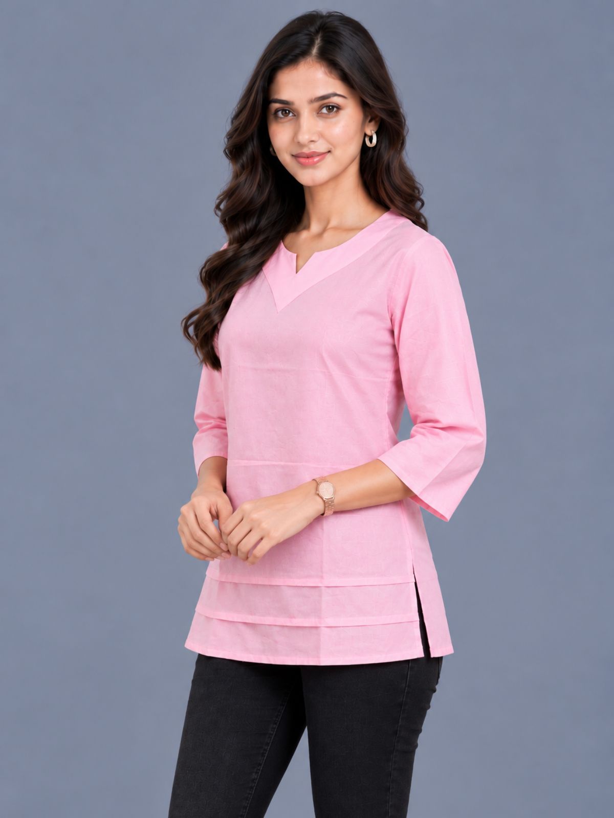 Pink Cotton Leared Tops