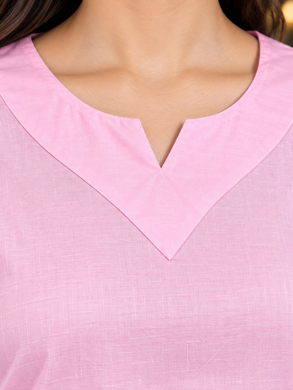 Pink Cotton Leared Tops
