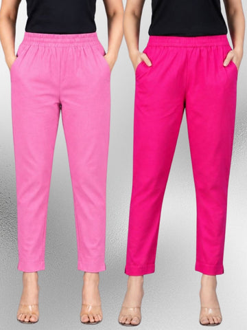 Pink & Rani Regular Fit Elastic Cotton Trouser Combo