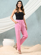Pink Regular Fit Elastic Cotton Trouser