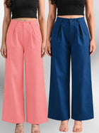 Pink & Tealblue-Cotton Wide Leg Pants Combo