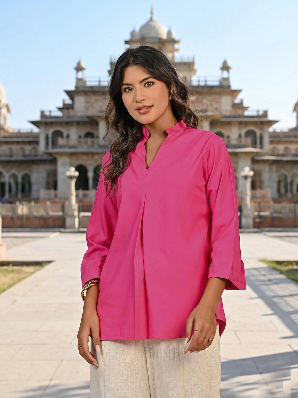 Pink Viscose Pleated Top