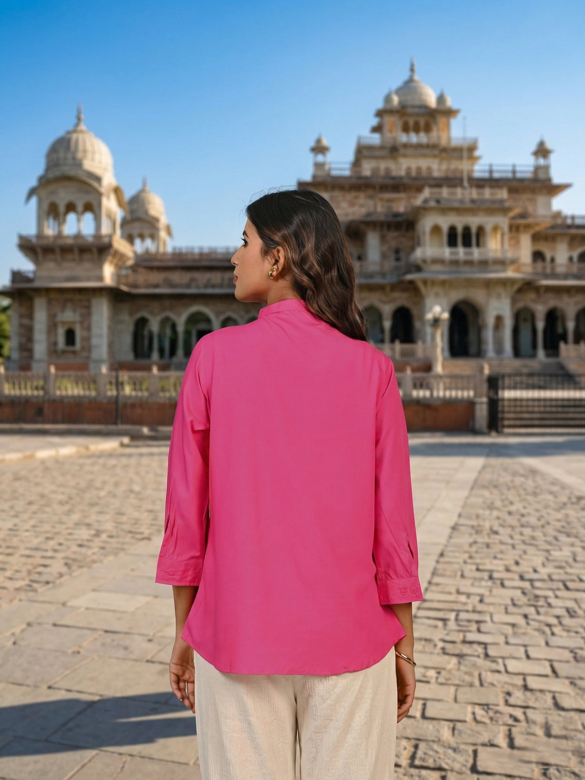 Pink Viscose Pleated Top