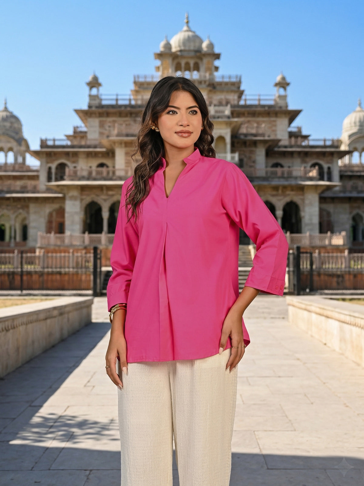 Pink Viscose Pleated Top