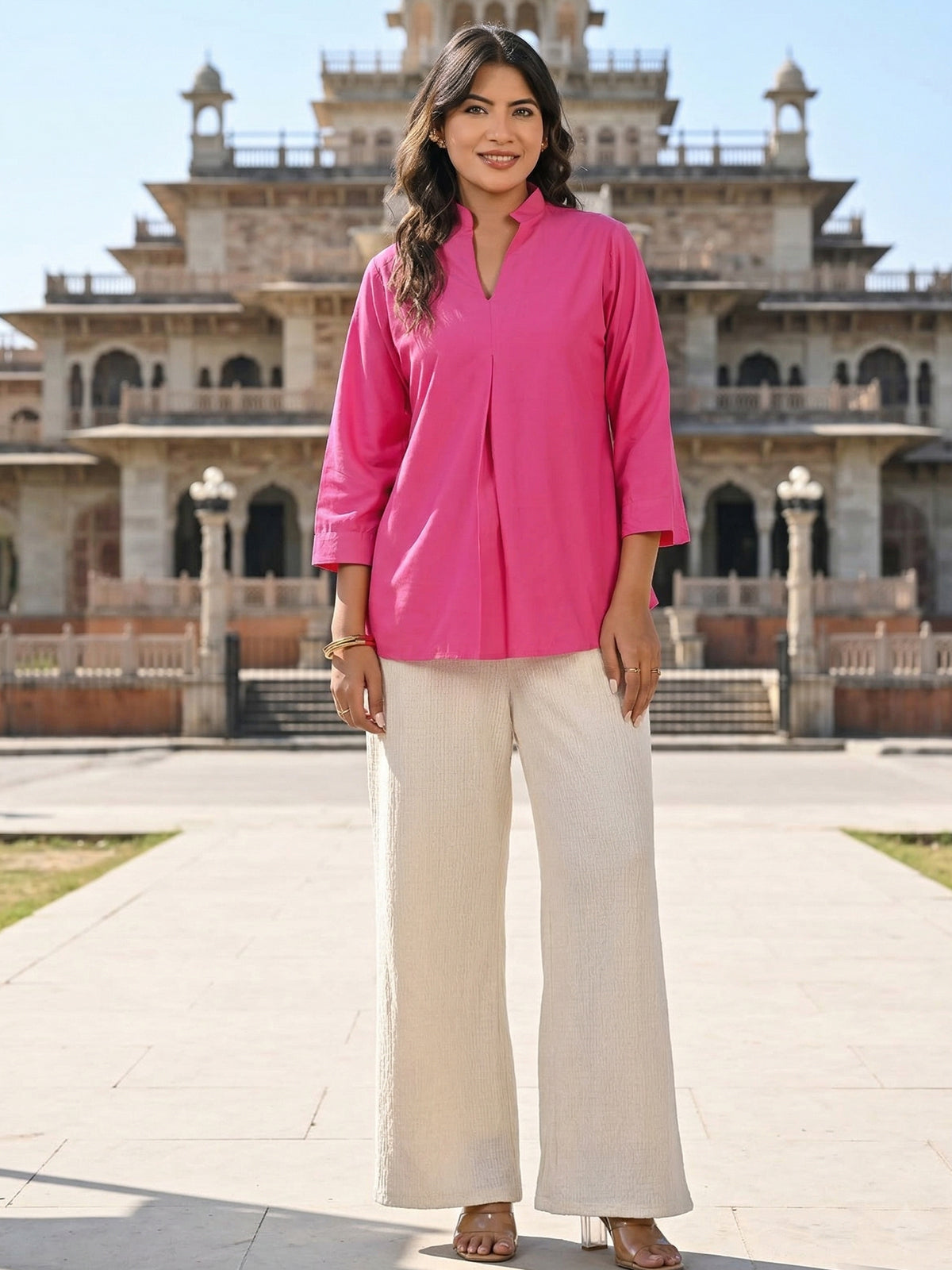 Pink Viscose Pleated Top