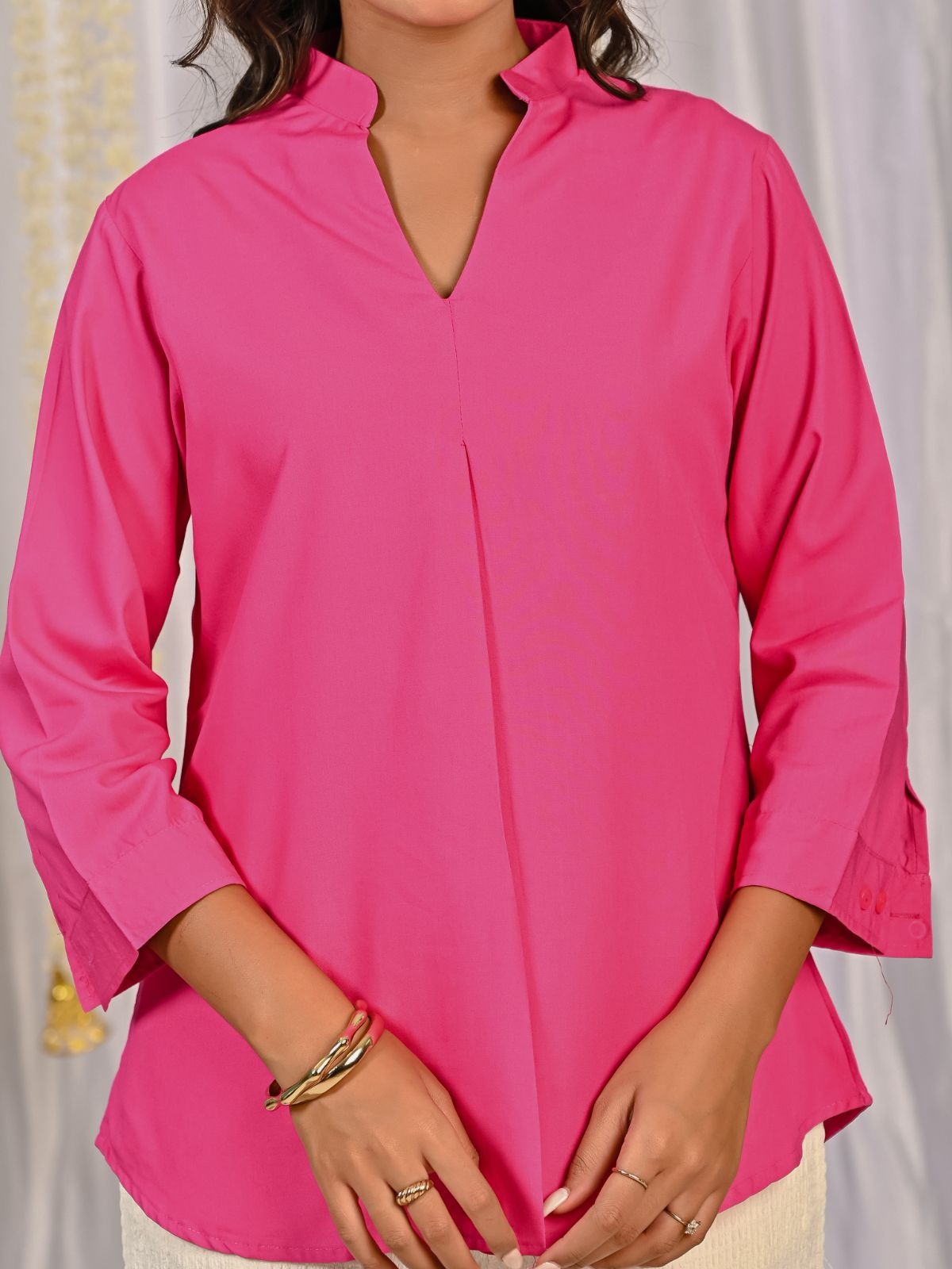 Pink Viscose Pleated Top