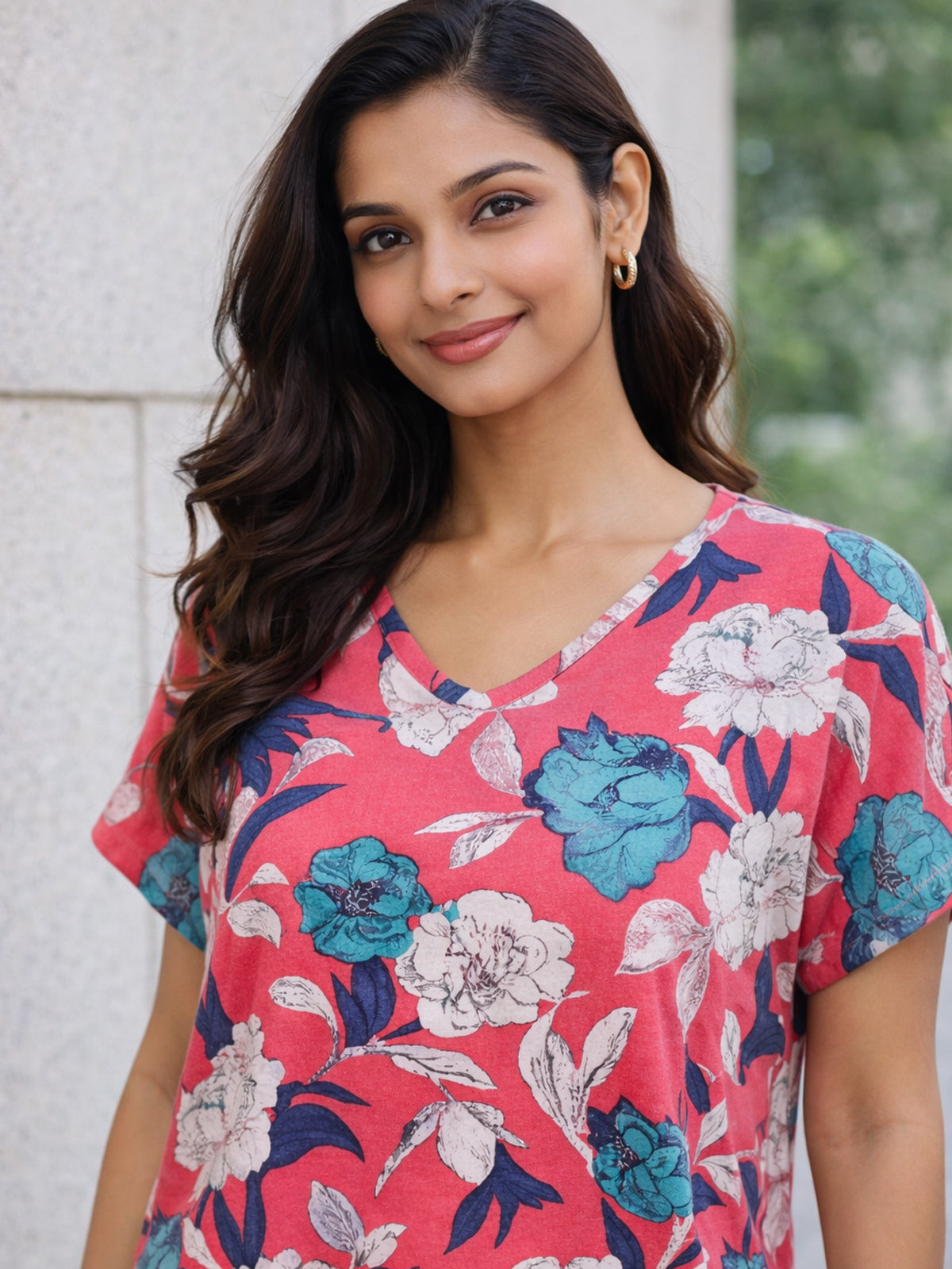 Pink-White Airy Linen Cotton Printed Top