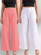 Pink & White-Cotton Wide Leg Pants Combo