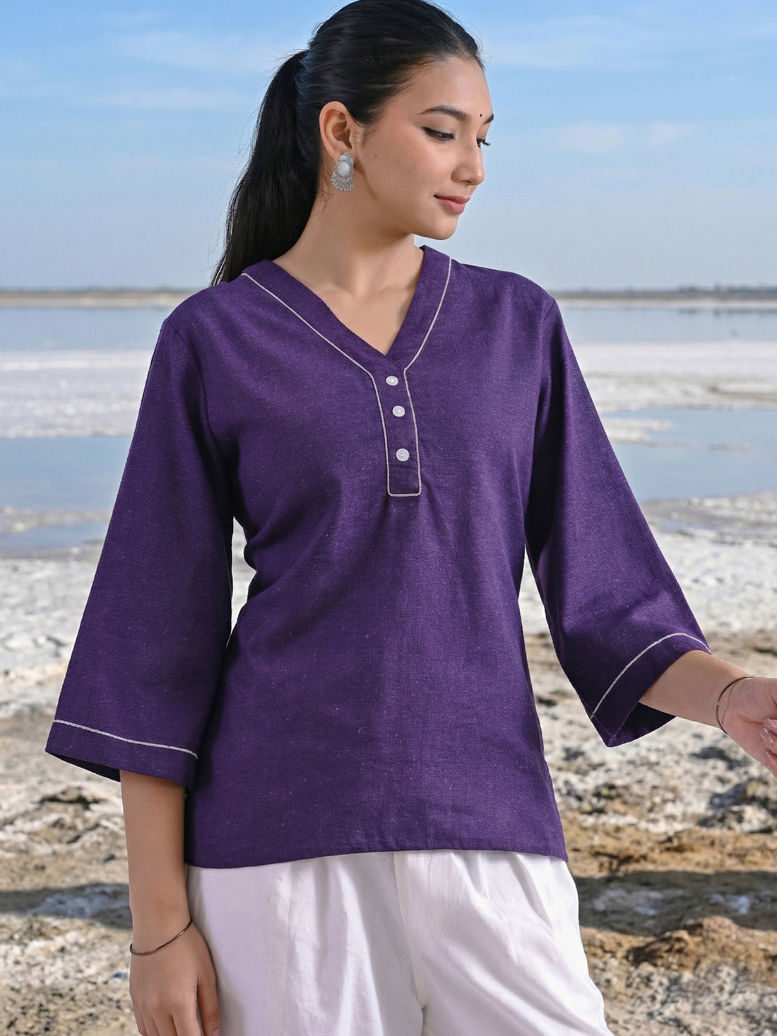 Purple Handloom Anchor Thread Top