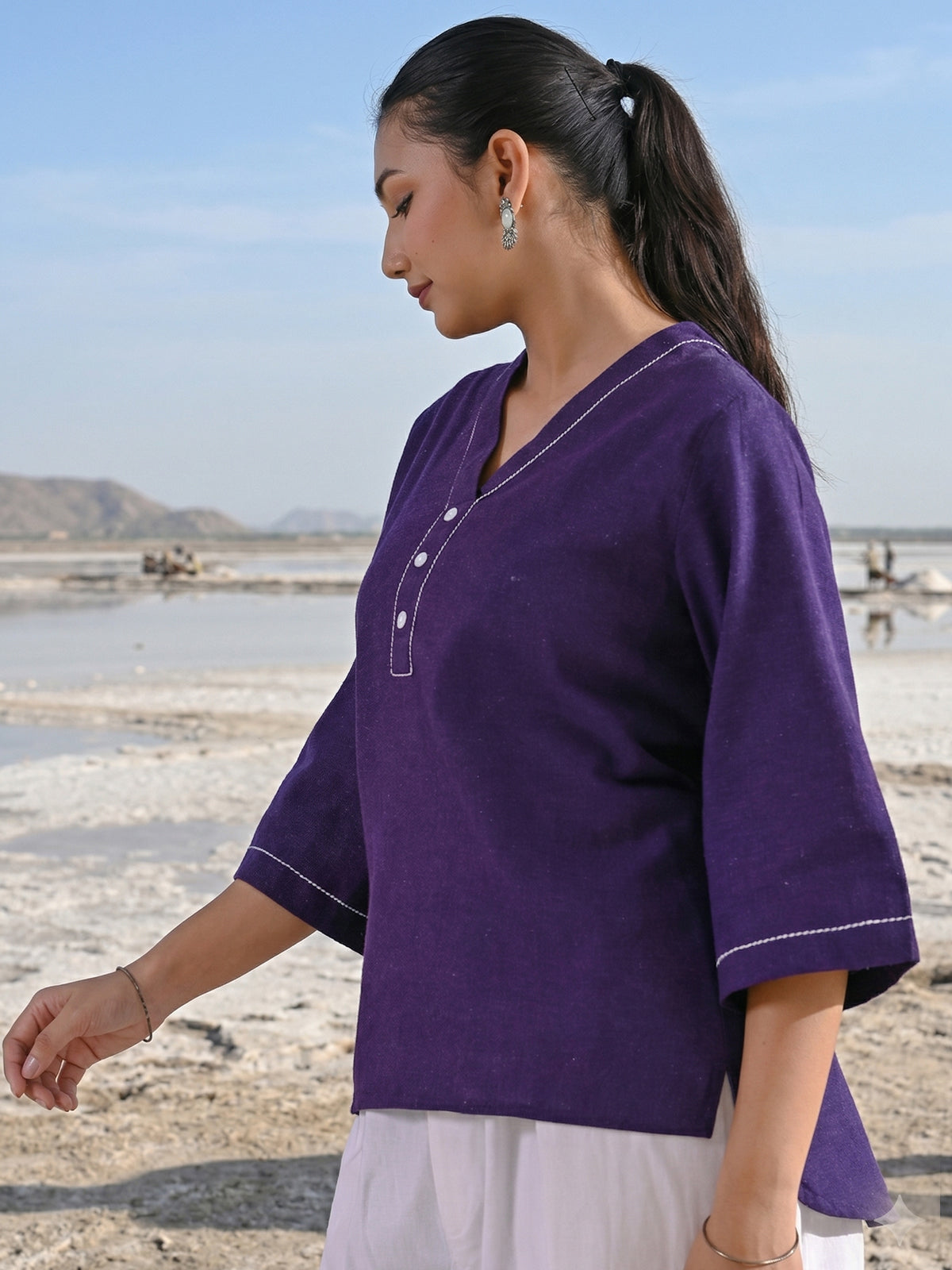 Purple Handloom Anchor Thread Top