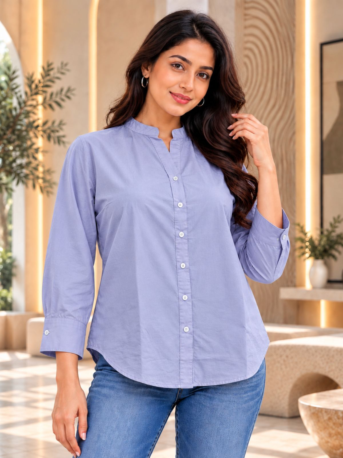 Purple Cotton Blend Shirts