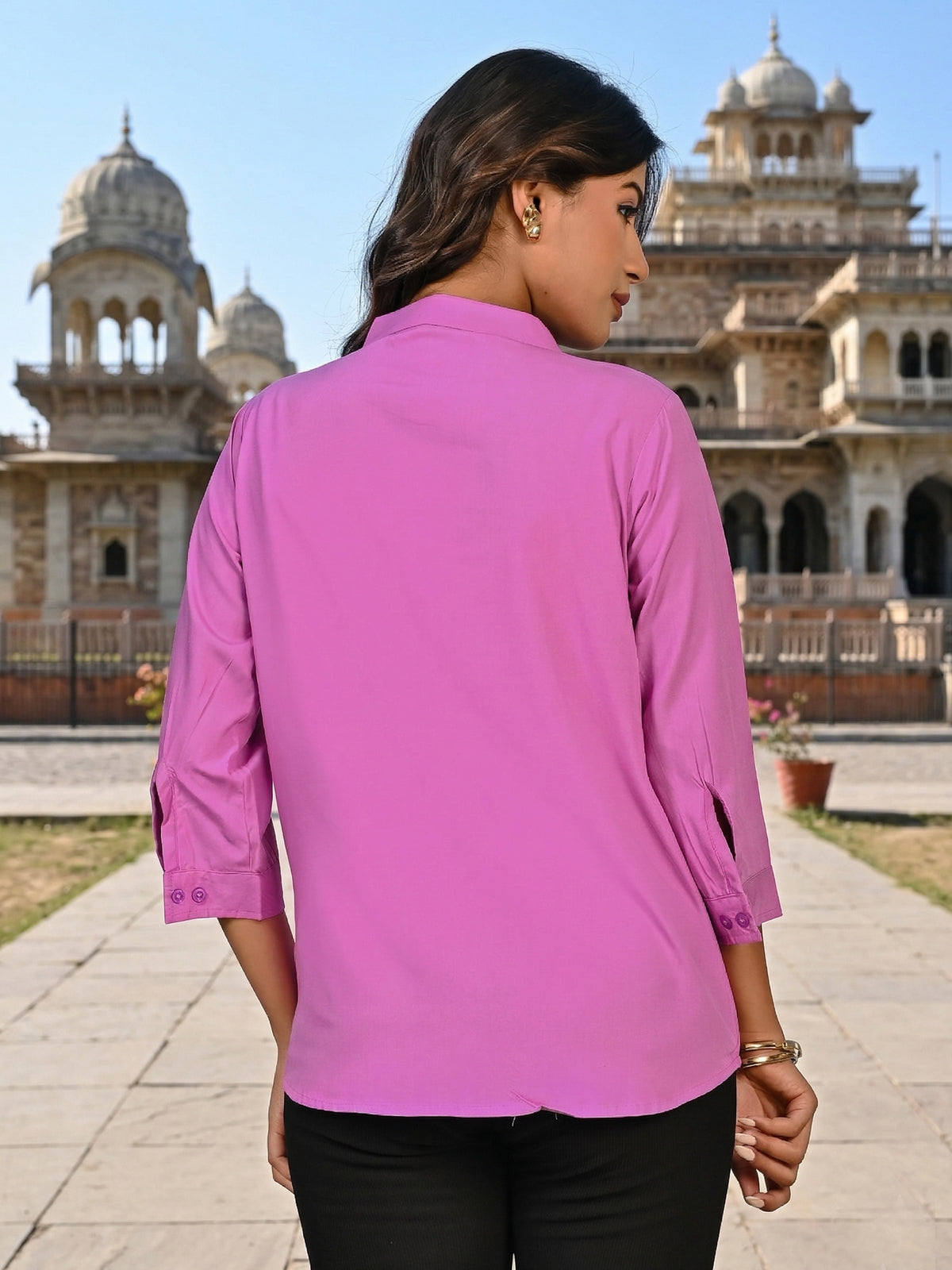 Purple Viscose Pleated Top