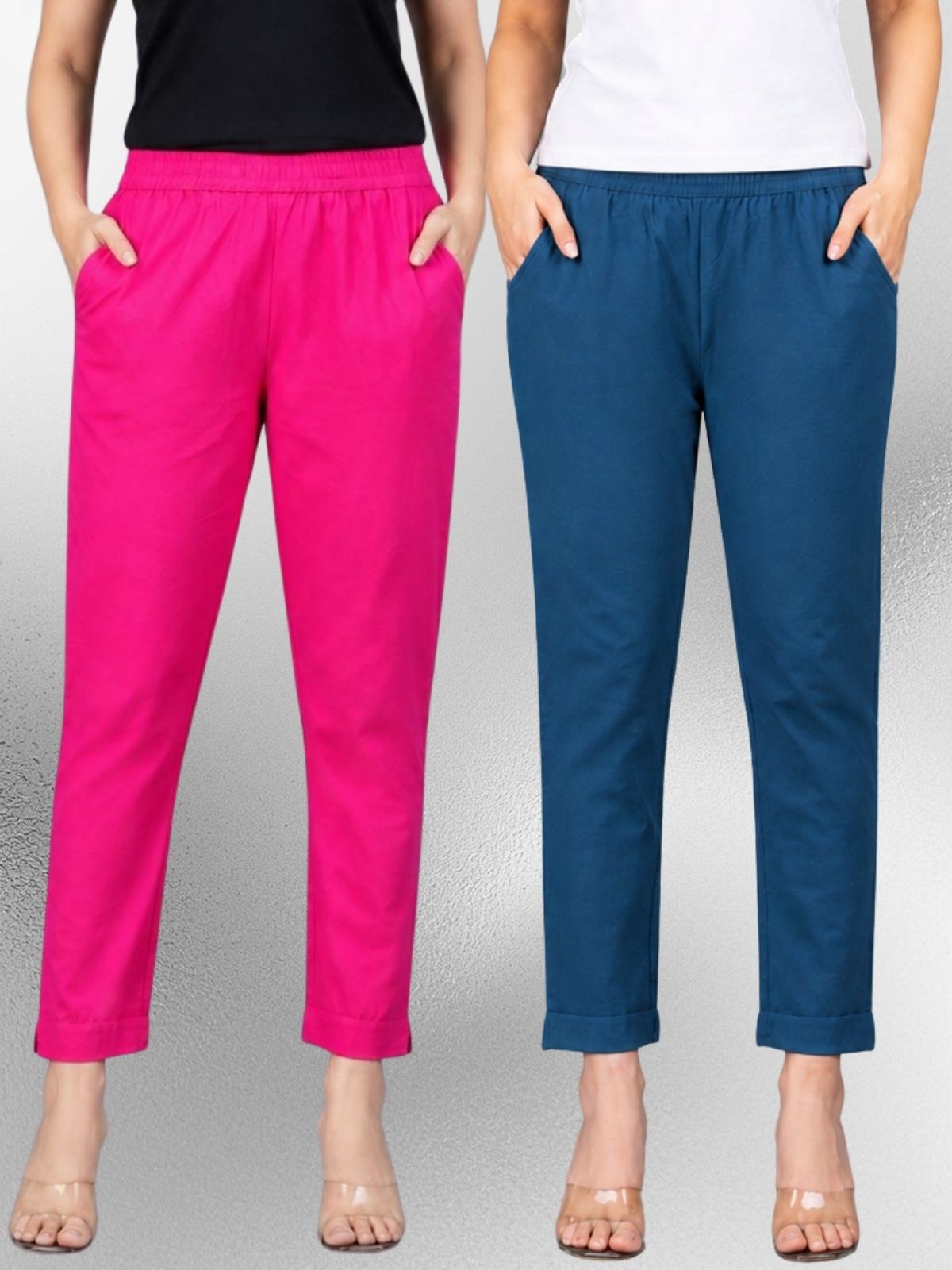Rani & Tealblue Regular Fit Elastic Cotton Trouser Combo