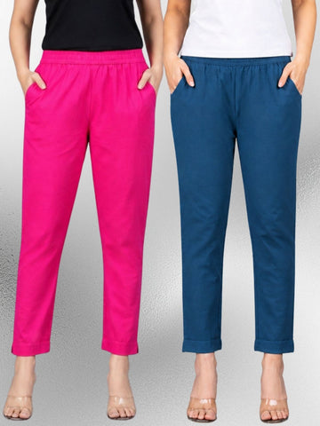 Rani & Tealblue Regular Fit Elastic Cotton Trouser Combo